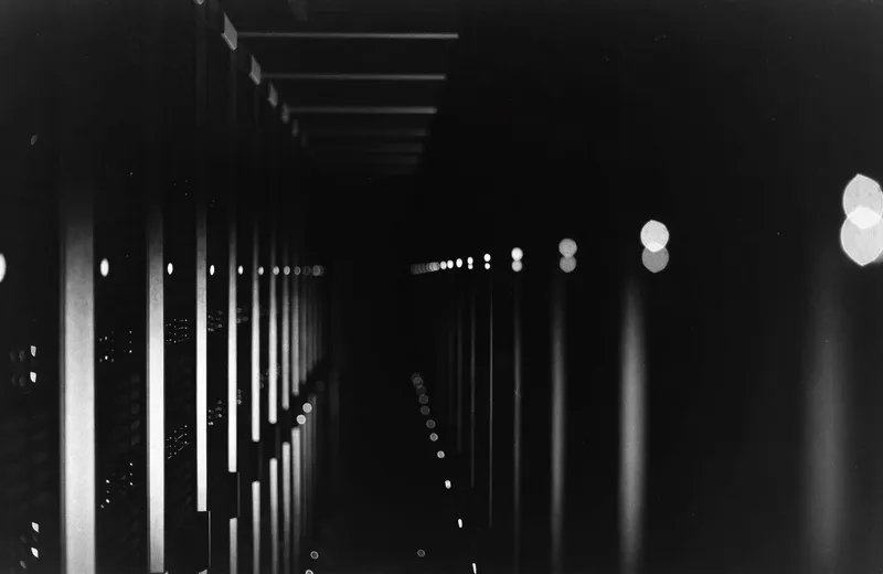 Rows of data center server racks
